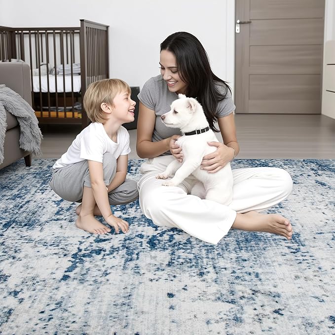 2.6'x8' Runner Rug Washable Rug;Modern Abstract Soft Thin Runner Rug Blue - Image 8