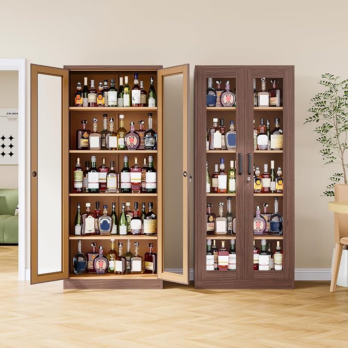 Metal Storage Cabinet with Lock and Glass Doors, Glass Display Cabinet - Image 2