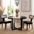 HNY Mid Century Modern Rattan Dining Chairs Set of 2, Farmhouse PU Leather by HNY