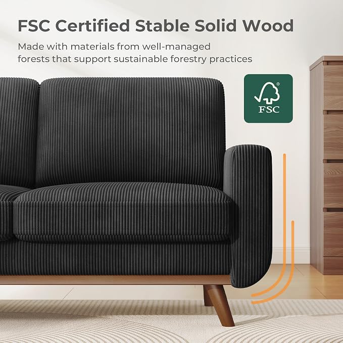 Vesgantti 68" Loveseat Sofa Black, Comfy Corduroy Couch - Image 4