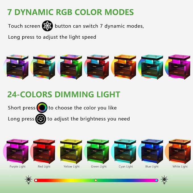 HNEBC RGB Nightstand with Wireless Charging Station, LED Night Stand with - Image 5