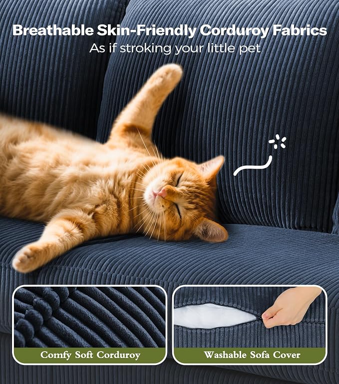 Kidirect 87in Corduroy Couch, Sofa No Tool Assembly, Comfy Couches - Image 4