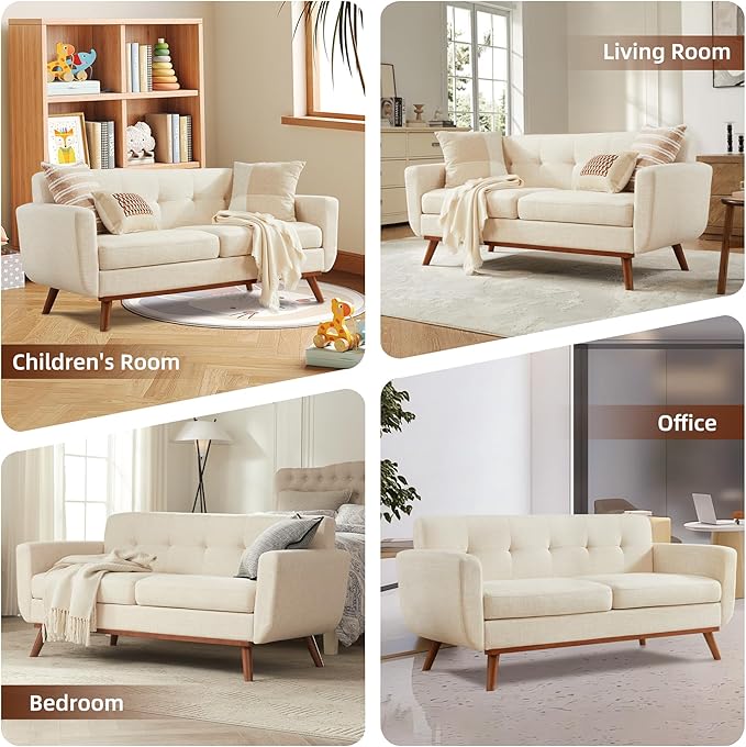 Kingfun 65.2" W Loveseat Sofa, Mid Century Modern Decor Love Seat Couches - Image 7