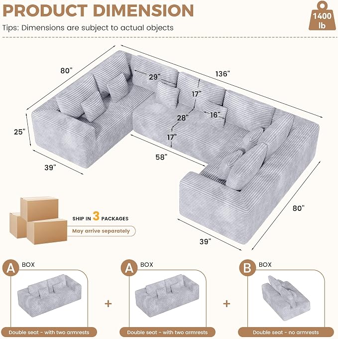 Luxanimarion 136'' Large Sectional Cloud Couches - Image 2