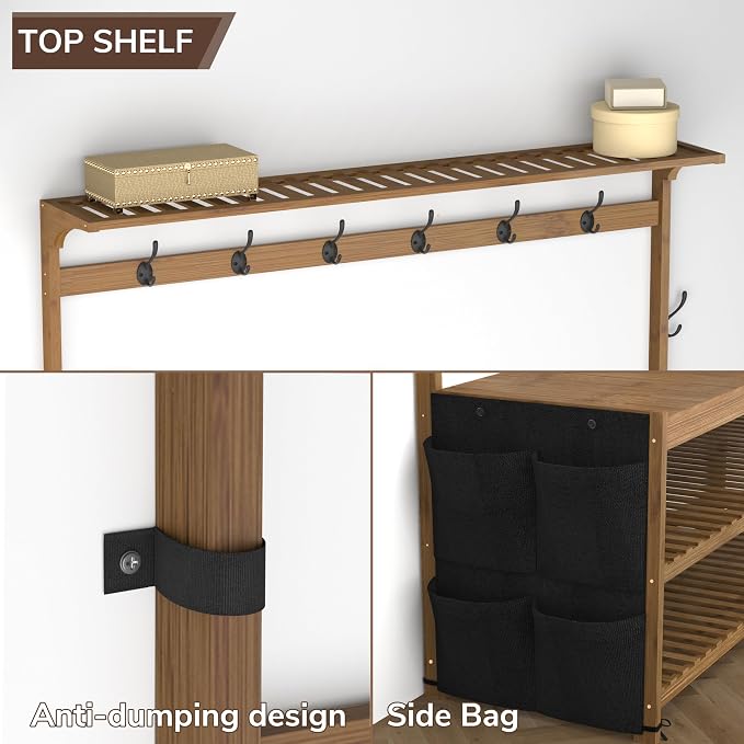 AMBIRD 6-in-1 Bamboo Hall Tree - Image 5
