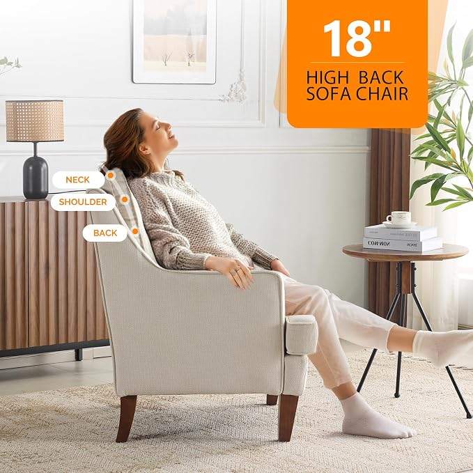 VINGLI Beige Accent Chairs Set of 2, Mid Century Modern Chairs, Upholstered - Image 5