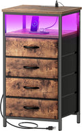 Huuger Night Stand with Charger Station and LED Lights, 4 Drawer Nightstand by Huuger