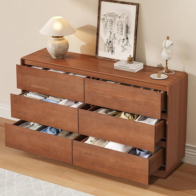 Solid Wood Dresser for Bedroom, Natural Solid Wood 6 Drawer Dresser, 55.2" Wide - Image 8