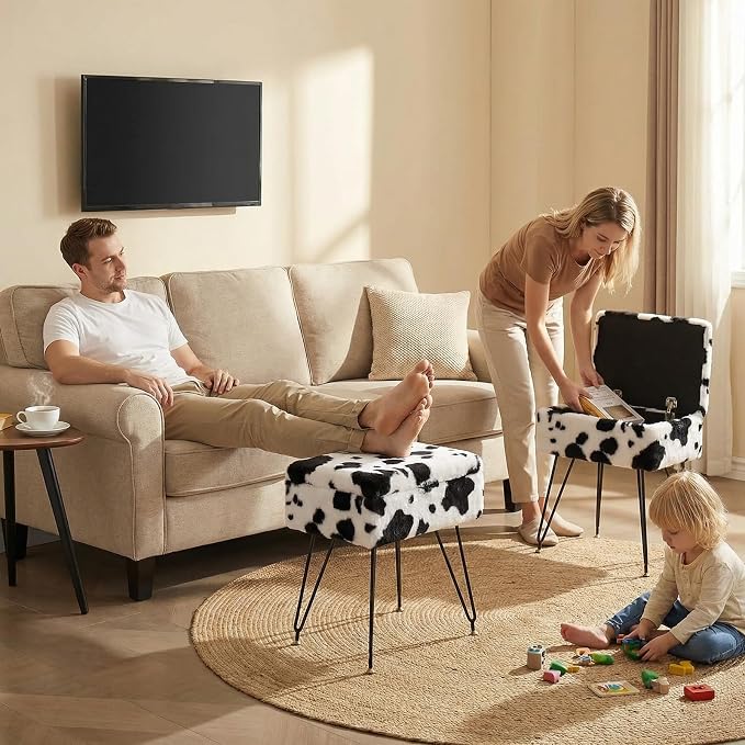 Vanity Stool Chair, Faux Fur Ottoman Foot Stool - Image 9