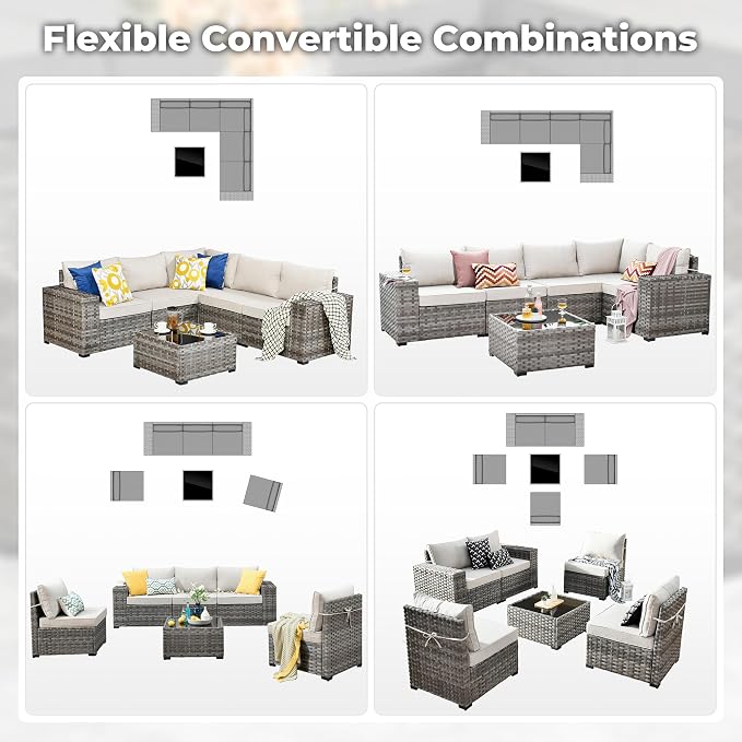 ovios 6 Pieces Patio Furniture Set, Outdoor Wicker Sectional Sofa - Image 6