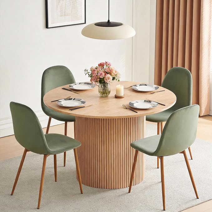 Dining Table Set for 4, Mid Century Modern 47 Inch Wooden Round Dining Table Set - Image 3