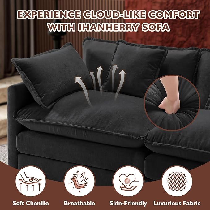 Ihanherry 111.4 Inch 3-Seater Cloud Sofa, Modular Sectional Couch, Modern Deep - Image 4