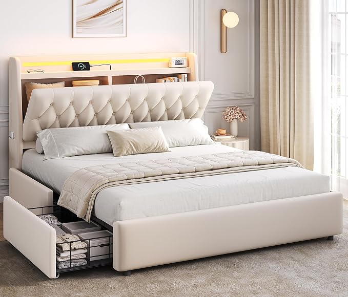 Queen LED Velvet Bed Frame by JOCOEVOL