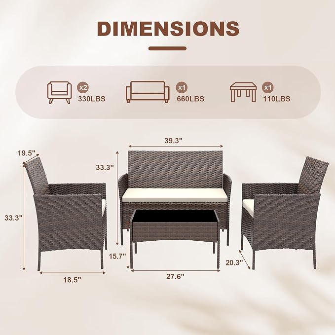 GarveeLife 4-Piece Patio Furniture Set, Rattan Outdoor Furniture - Image 2