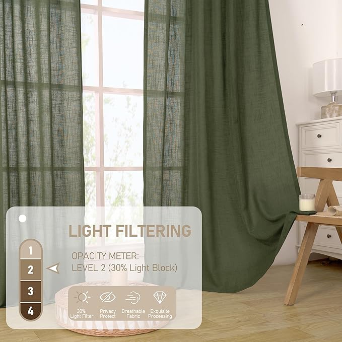 LAMIT Olive Green Linen Curtains 63 Inch - Image 4