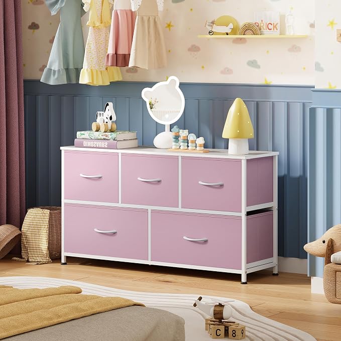 WLIVE Dresser for Bedroom with 5 Drawers, Wide Chest of Drawers, Fabric Dresser - Image 8