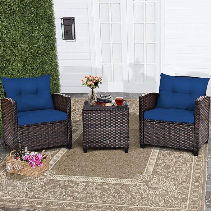 COSTWAY 3PCS Patio Furniture Set, PE Rattan Wicker Sofa w/Washable Cushion and - Image 4
