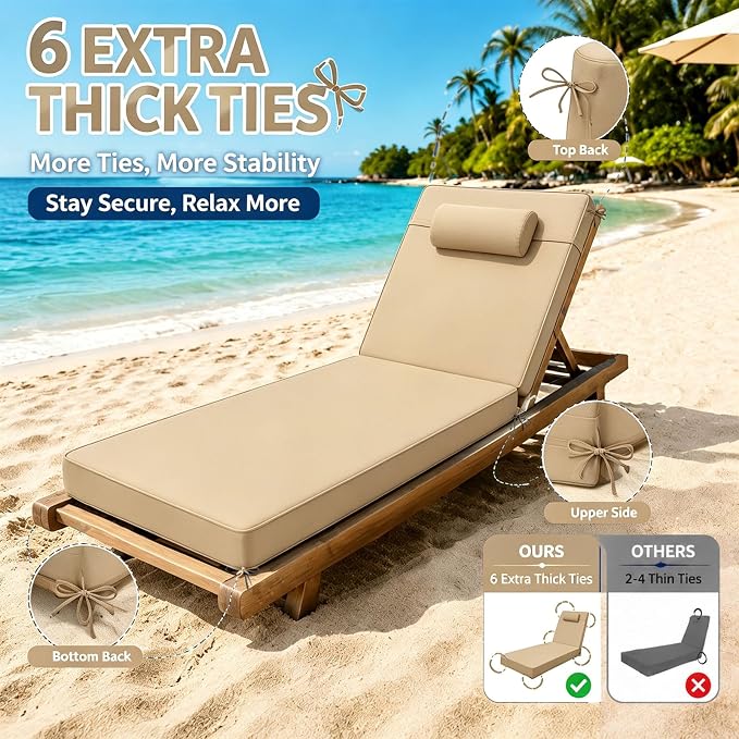 Chaise Lounge Cushion for Outdoor Furniture, Waterproof, Fade-Resistant and - Image 4