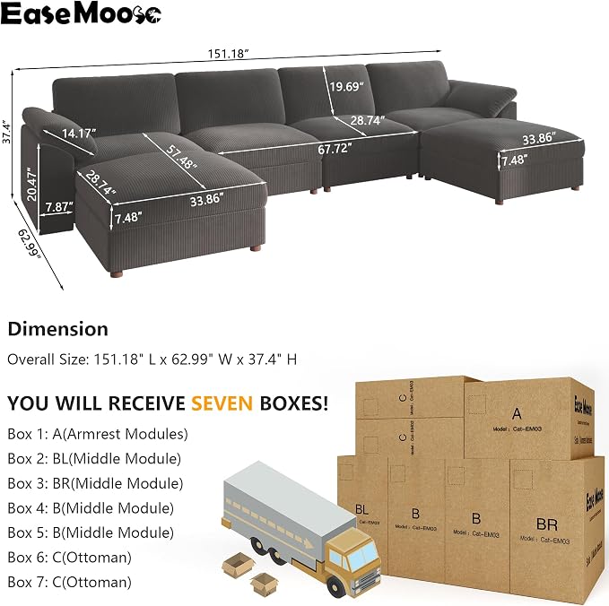 EASE MOOSE Modular Sectional Sofa, Oversized U Shape Sectional Couch - Image 2