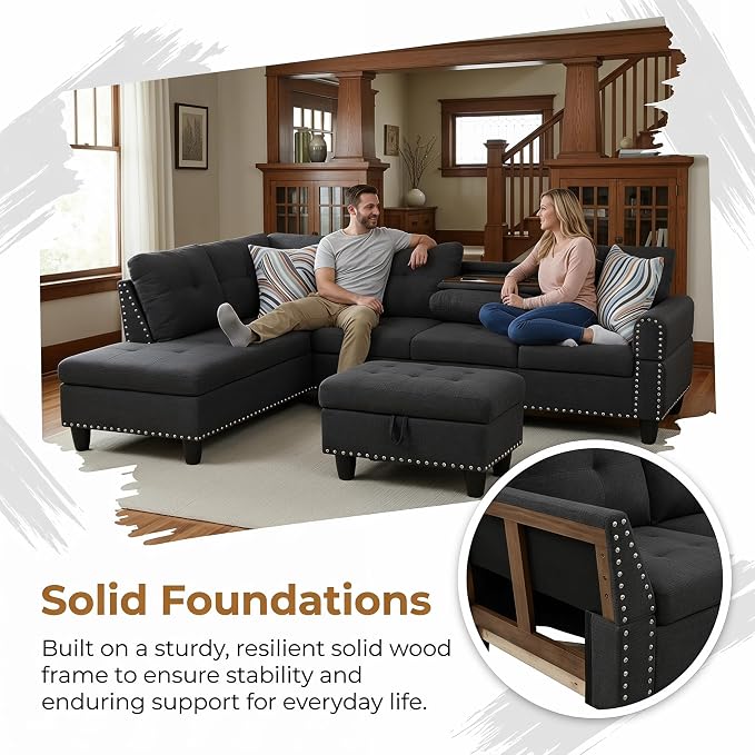 97.5" L Shaped Couch Set Linen, Modular Sectional Couches - Image 5