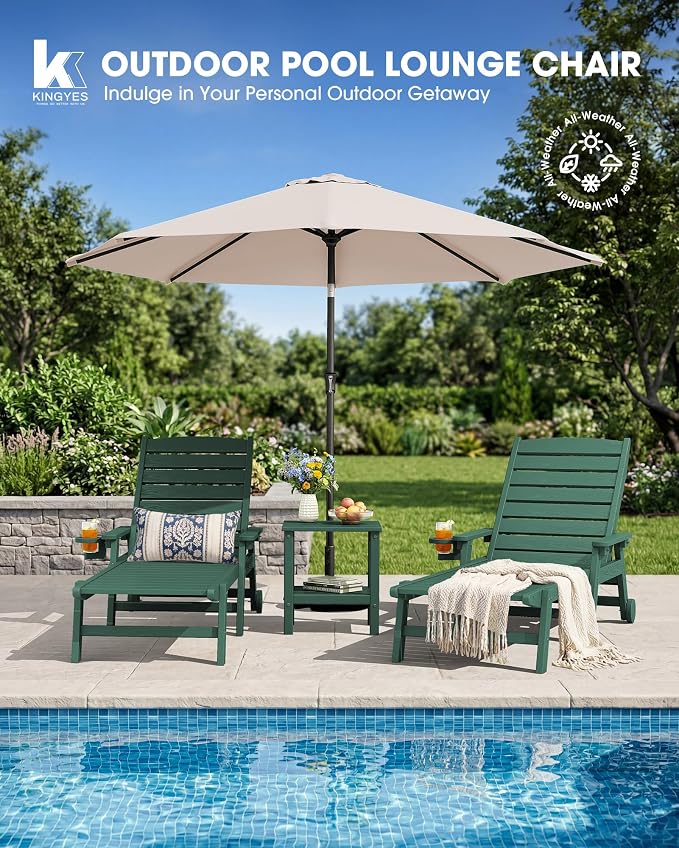KINGYES HDPE Lounge Chair Outdoor Set of 2, Patio Chaise Lounge Recliner - Image 8