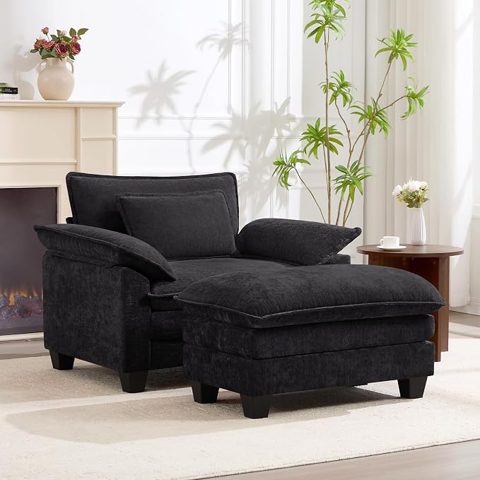 Oversized Accent Chair with Ottoman, Upholstered Armchair with Extra Thick by choairy