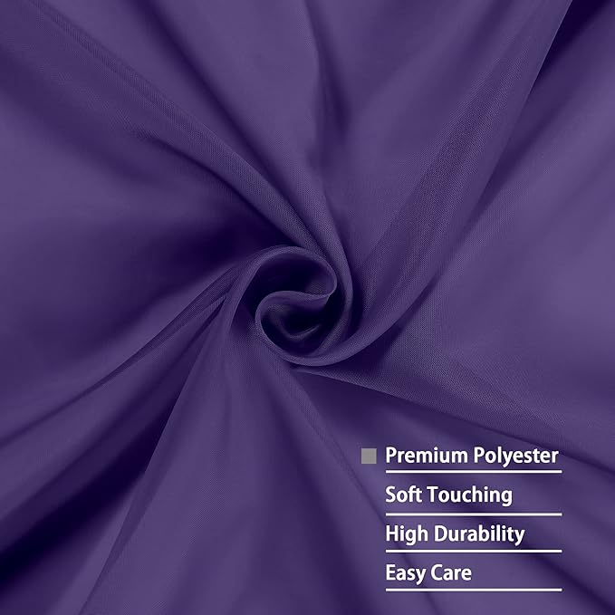 OWENIE Purple Sheer Curtains 63 inch Length 2 Panels Set, Rod Pocket Voile - Image 7