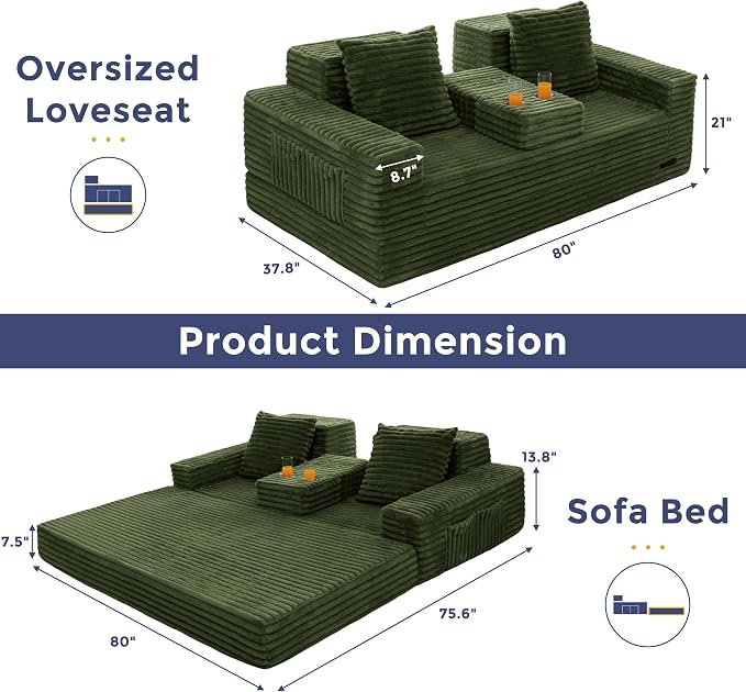 MAXYOYO Loveseat Sofa Bed, Striped Faux Fur Foldable Floor Sofa Couch in A Box - Image 2