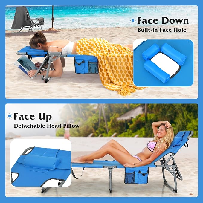 Goplus Tanning Chair, Folding Adjustable Patio Lounge Chair - Image 3
