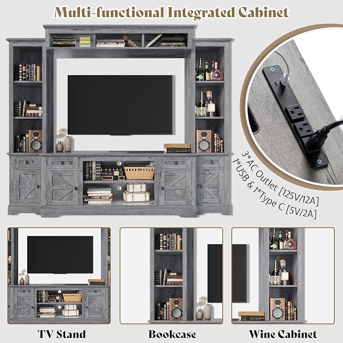 AMERLIFE 98" Farmhouse Entertainment Center Fits 75" TVs, Wall Unit - Image 3