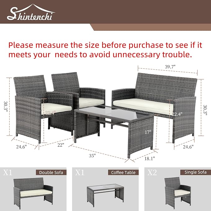 4 Piece Patio Ratten Set Outdoor Furniture Set Wicker Conversation Set - Image 6
