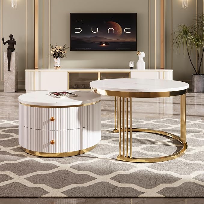 Merax Modern 2-Piece Round Nesting Coffee Table Set - Image 5