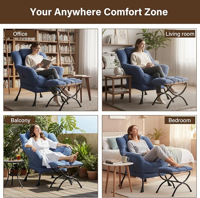 Welnow Lazy Chair with Ottoman, Modern Accent Chair with Armrests and a Side - Image 7