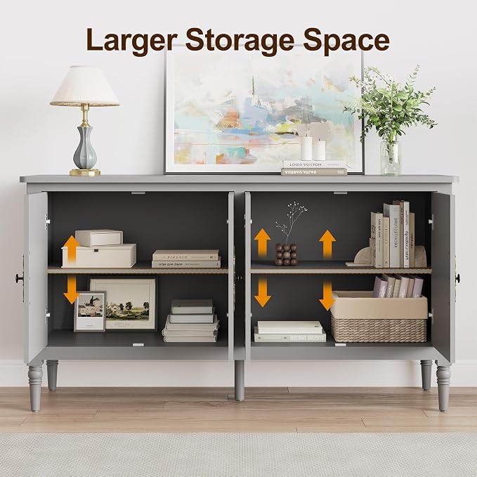 FansaFurn Sideboard with 4 Doors, Mid-Century Console Table with Adjustable - Image 7