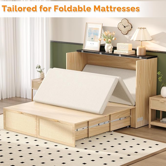 VINGLI Queen Size Rattan Murphy Bed - Image 6