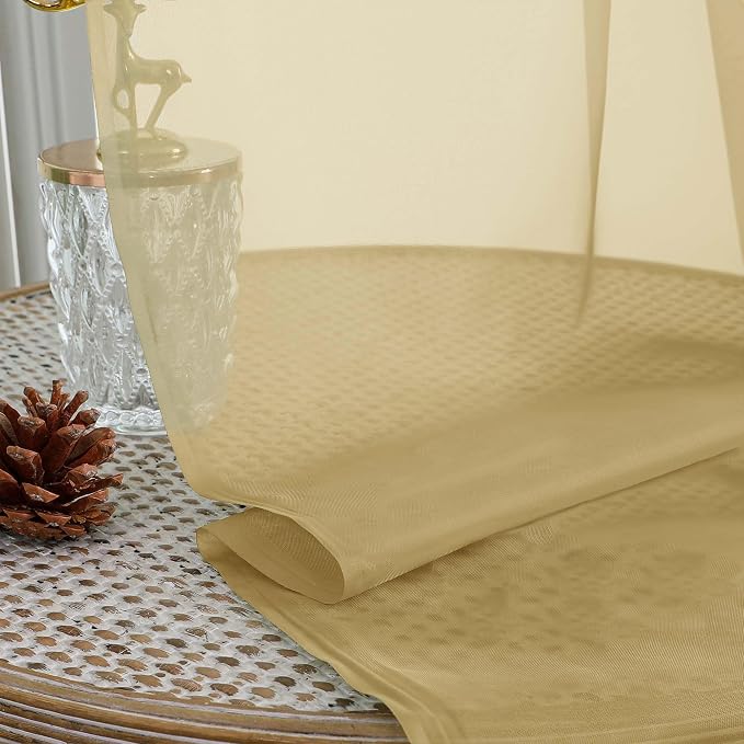 OWENIE Sheer Curtains 84 Inches Long 2 Panels Set, Sheer Gold Curtains - Image 5