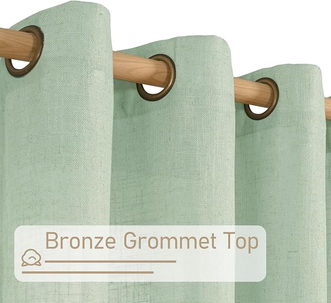 LAMIT Fresh Green Linen Curtains 54 Inch Length 2 Panels, Light Filtering Semi - Image 4