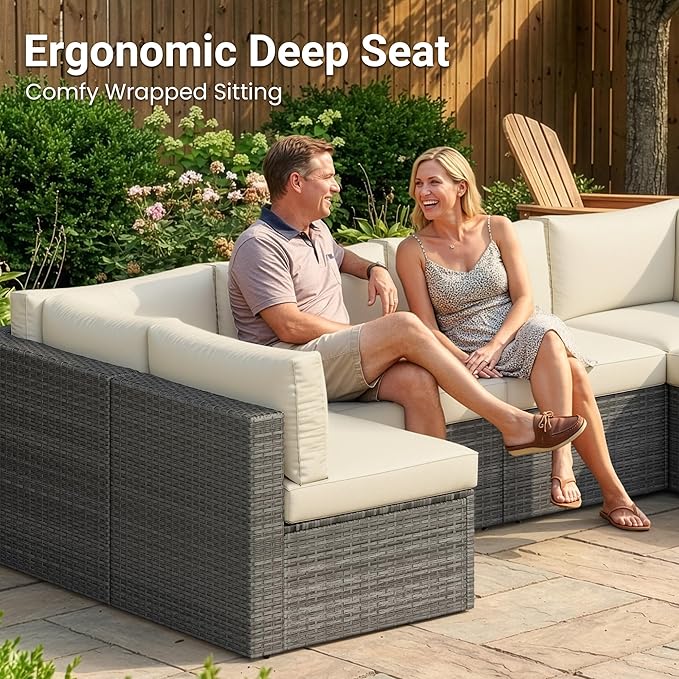 May in Color 7 Pieces Wicker Outdoor Patio Furniture Set, Patio Sectional Sofa - Image 6