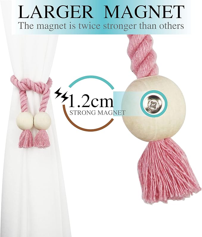 6 Pack Magnetic Curtain Tiebacks Cotton Hand Woven Tie Back Decorative Rope - Image 4