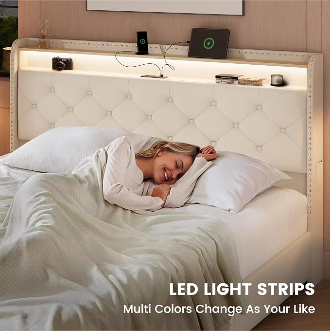 LARMACE Bed Frame King Size Platform Upholstered Bed Frame - Image 6