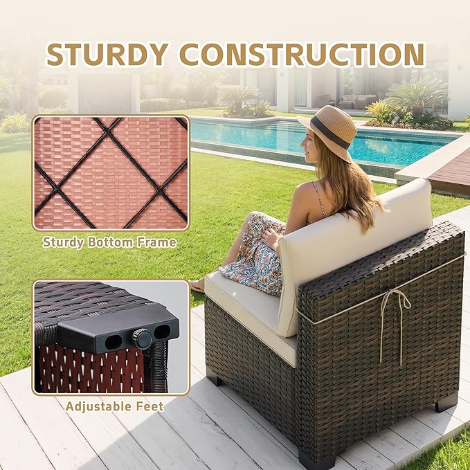 LEVELEVE 7 Pieces Outdoor Patio Furniture Sets, Rattan Conversation Sectional - Image 6