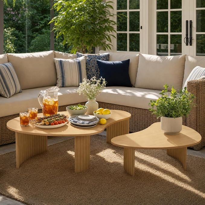Nesting Coffee Tables Set of 2 – Cloud/Mango Shaped Ash Veneer Top - Image 7