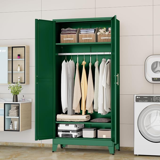 71 "Metal Armoire Wardrobe Closet, Steel Clothing Storage Cabinet - Image 7