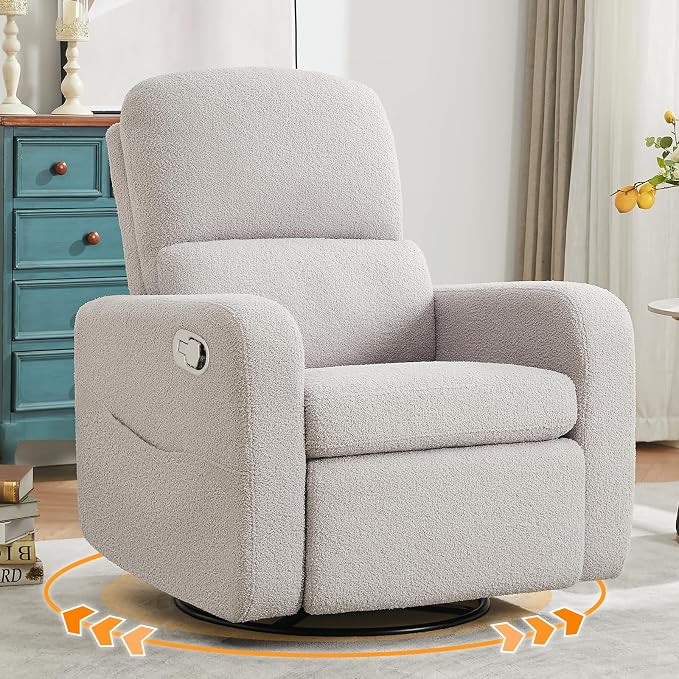 Swivel Rocker Recliner, Oversized Teddy Manual Nursery Glider Rocking Recliner by Aemeios