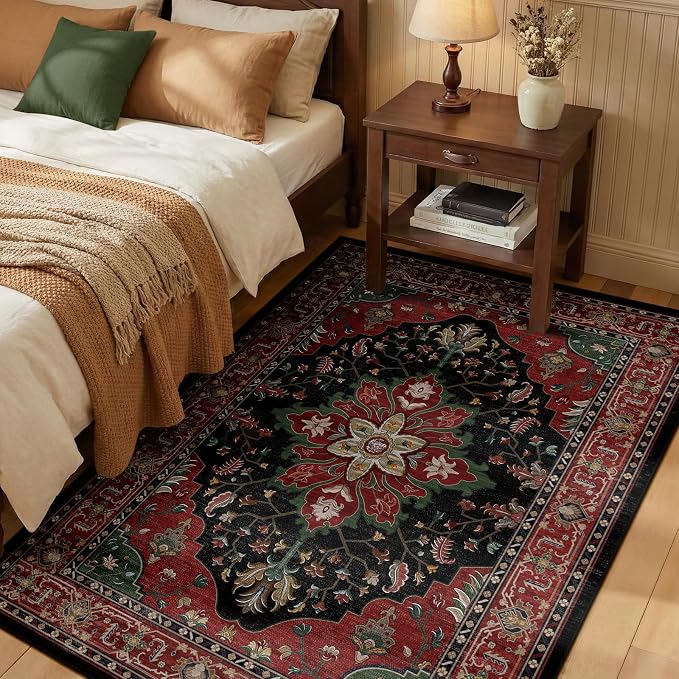 RELEANY Area Rugs 3'x5' Washable Non-Slip, Floral Vintage Distress Print by RELEANY