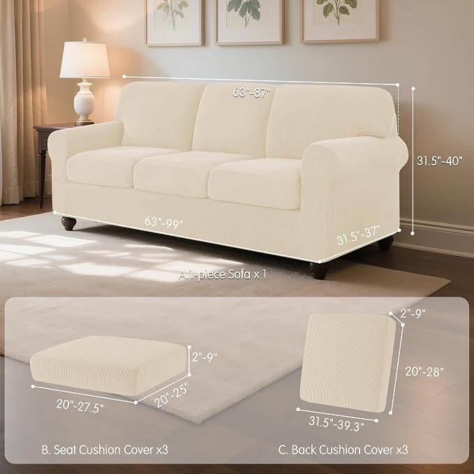 subrtex Slipcover Sets for Sofa, 7 Pieces Stretch Furniture Cover, Wear - Image 3