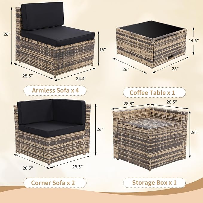 KROFEM 8-Piece Patio Furniture Set, Outdoor Wicker Rattan Sectional - Image 6
