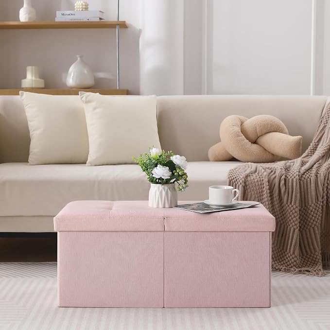 Storage Ottoman Bench Foldable Seat Footrest Shoe Bench End of Bed Storage - Image 7