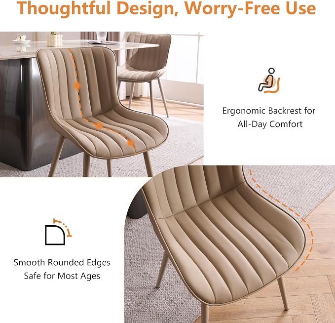 YOUNUOKE Mid-Century Modern Dining Chairs Set of 2, Khaki PU Leather - Image 6