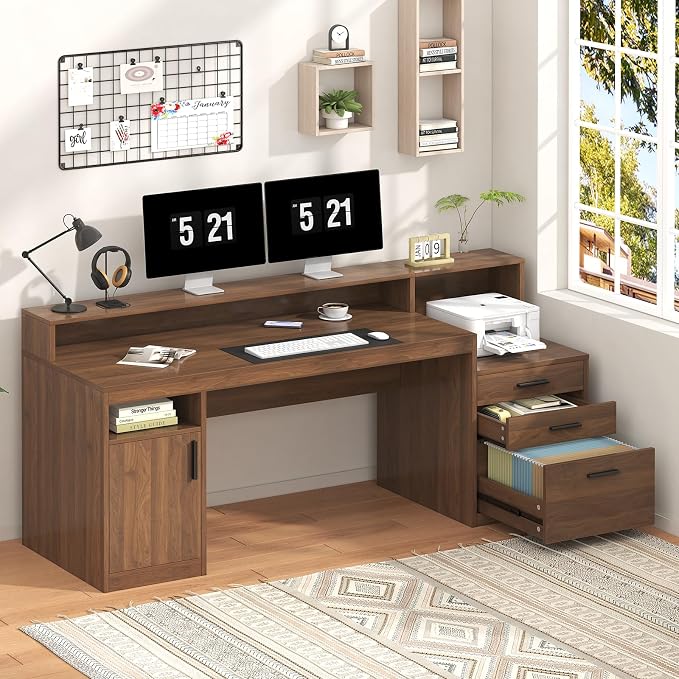YOMILUVE Computer Desk with 3 Drawers & Storage Shelves, 65 Inch Home Office - Image 3